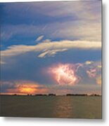 Lightning At Sunset With Star Trails Metal Print