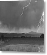 Lightning Striking Longs Peak Foothills 5bw Metal Print
