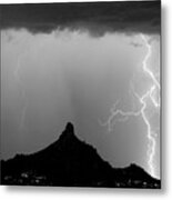 Lightning Thunderstorm At Pinnacle Peak Bw Metal Print