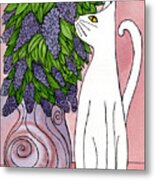 Lilac Sniffing Cat Metal Print