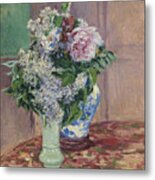 Lilacs And Peonies In Two Vases Metal Print