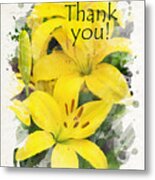 Lilies Watercolor Thank You Card Metal Print