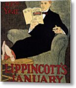 Lippincott's Magazine - January - Magazine Cover - Vintage Art Nouveau Poster Metal Print