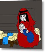 Little Mary And Baby Jesus In Red And Blue Metal Print