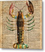 Lobster Crustacean Mediterranean Sealife Vintage Dictionary Art Collage Metal Print