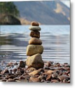Loch Shiel Stacked Stones Metal Print
