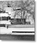 Lone Walker And The Snow Fall Village Metal Print