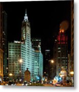 Looking North On Michigan Avenue At Wrigley Building Metal Print