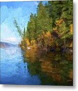 Loon Lake Autumn Oil Painting Metal Print