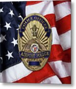 Los Angeles Airport Police Division - L A X P D  Police Officer Badge Over American Flag Metal Print