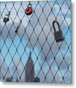 Love Locks Fence Empire State Building Metal Print