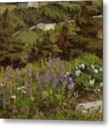 Lupine And Wild Roses Metal Print