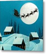 Magical Night - Santa Reindeer Christmas Landscape Metal Print