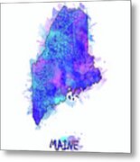 Maine Map Watercolor 2 Metal Print