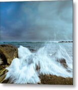 Maine Rocky Coast During Storm At Two Lights Metal Print