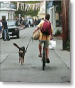 Man Cycling With Dog In Provincetown Massachusetts Metal Print