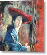 Man In Red Hat After Vermeer Metal Print
