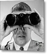 Man Looking Through Binoculars, C.1960s Metal Print