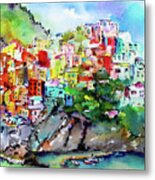Manarola Cinque Terre Italy Colorful Watercolor Metal Print
