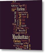 Manhattan New York Typographic Map Metal Print
