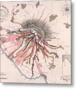 Map Of Mount Vesuvius - Pompeii, Italy - Volcano - Antique Geological Map Metal Print