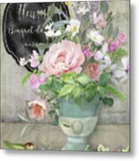 Marche Aux Fleurs 3 Peony Tulips Sweet Peas Lavender And Bird Metal Print