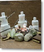 Marshmallow Family Making S'mores Over Campfire Metal Print