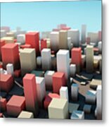 Mechanic Square Variation Pattern Abstract 3d Cityscape Dof Metal Print