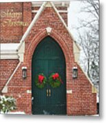Merry Christmas Church Door Metal Print