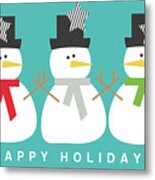 Modern Snowmen Happy Holidays- Art By Linda Woods Metal Print