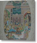 Moghul Mughal Mogul Miniature Art Handmade Watercolor Harem Theme Folk Painting Metal Print