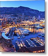 Monaco At Blue Hour Evening Metal Print