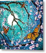 Monarch Butterflies In Teal Moonlight Metal Print