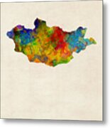 Mongolia Watercolor Map Metal Print