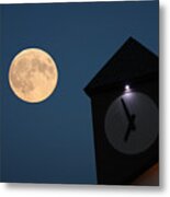 Moon And Clock Tower Metal Print