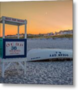 Moon Over Lifeboat At Sunset Metal Print