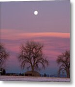 Moon Over Pink Llouds Metal Print