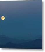 Moon Rising Over The North Cascades Metal Print