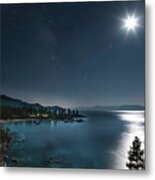 Moonlit Tree On Lake Tahoe Metal Print