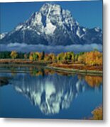 Morning Cloud Layer Oxbow Bend In Fall Grand Tetons National Park Metal Print