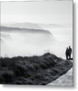 Morning Walk With Sea Mist Metal Print