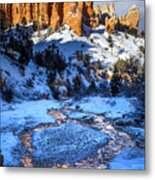 Mossy Cave Castle In Snow Metal Print