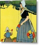 Mother And Child Holding Flowers In The Netherlands Countryside - Sacramento River - Vintage Poster Metal Print