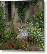 Mother And Child In The Flowers Metal Print