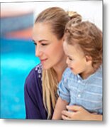 Mother With Son Near Pool Metal Print