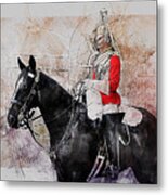 Mounted Household Cavalry Soldier On Guard Duty In Whitehall Lon Metal Print