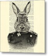 Rabbit Portrait In A Suit Metal Print