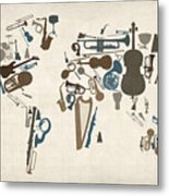 Musical Instruments Map Of The World Map Metal Print