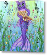 Musical Mercat - Purple Mermaid Cat Metal Print