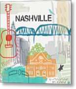 Nashville Cityscape- Art By Linda Woods Metal Print
